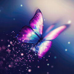 Fototapete - illustration of a color butterfly, abstract color background, digital art.