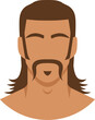 Face of man with mustache and mullet hairstyle