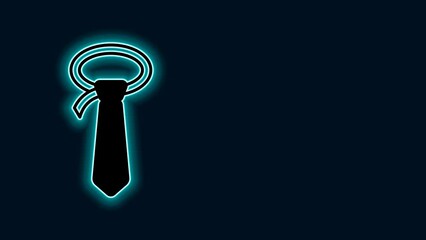 Canvas Print - Glowing neon line Tie icon isolated on black background. Necktie and neckcloth symbol. 4K Video motion graphic animation