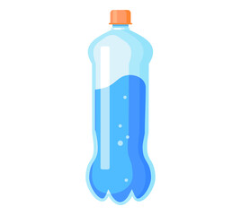 Plastic water bottle of drinking beverage quality illustration on white background, water delivery service of fresh purified mineral bottled cold drink. Blue healthy liquid container with lid