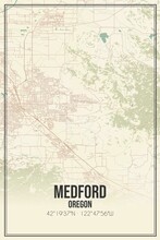Retro US City Map Of Medford, Oregon. Vintage Street Map.
