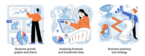Fototapete - Business growth graphs and charts. Analyzing financial and investment data, planning and strategy. Analytics information and development statistics. Testing with analysis charts. Statistical indicator