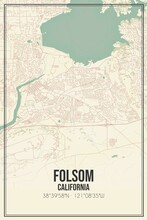 Retro US City Map Of Folsom, California. Vintage Street Map.