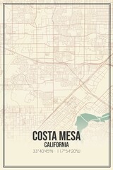 Poster - Retro US city map of Costa Mesa, California. Vintage street map.