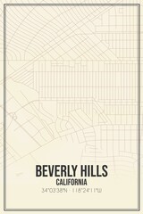 Retro US city map of Beverly Hills, California. Vintage street map.