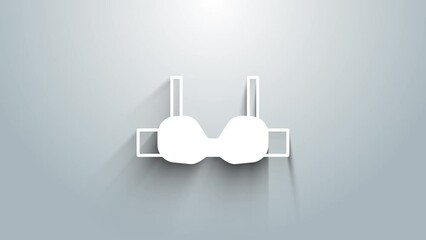 Sticker - White Bra icon isolated on grey background. Lingerie symbol. 4K Video motion graphic animation