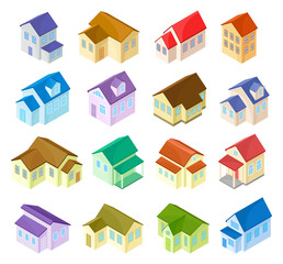 Canvas Print - Isometric Private House and Property Facade Big Vector Set