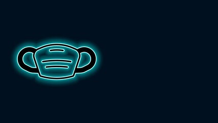 Poster - Glowing neon line Medical protective mask icon isolated on black background. 4K Video motion graphic animation