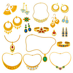 Wall Mural - Jewelry Items with Necklace, Ring and Earrings Big Vector Set