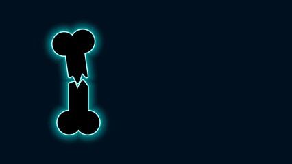 Poster - Glowing neon line Human broken bone icon isolated on black background. 4K Video motion graphic animation