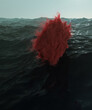Raging ocean with red cloud. 3d render, 3d illustration.