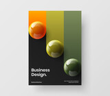 Fototapeta Zachód słońca - Clean company cover A4 vector design concept. Minimalistic realistic spheres postcard template.