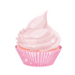 Wall Mural - cute delicious cupcake, pink cupcake with cream, homemade cakes 