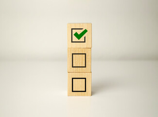 Checklist concept, wooden blocks cubes with icon