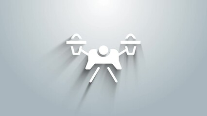 Sticker - White Drone flying icon isolated on grey background. Quadrocopter with video and photo camera symbol. 4K Video motion graphic animation