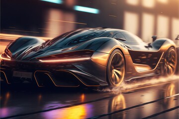 Wall Mural - Futuristic car model concept in motion 