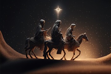 the three wise men. christmas nativity scene concept art.