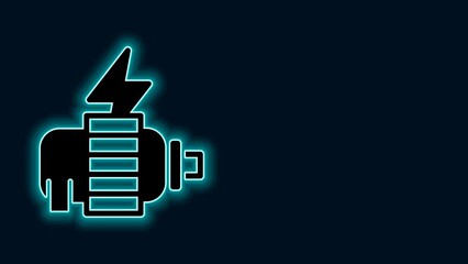 Canvas Print - Glowing neon line Electric motor icon isolated on black background. 4K Video motion graphic animation