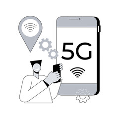 Poster - Mobile phones 5G network abstract concept vector illustration. Mobile phone communication, modern smartphone, 5G technology, fast internet connection, network coverage provider abstract metaphor.