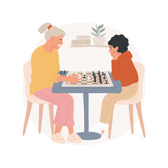 Poster - Chess isolated cartoon vector illustration. Senior woman and her grandson playing chess, people spending time together, mind challenge, mental development, leisure activity vector cartoon.