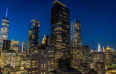 Wall Mural - New York City. Manhattan downtown skyline skyscrapers at dark night