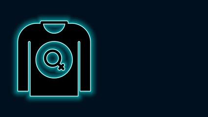 Poster - Glowing neon line Feminist shirt icon isolated on black background. Fight for freedom, independence, equality. 4K Video motion graphic animation