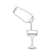 Pouring drink from shaker to glass. One line drawing. Strain drink into glass. Hand drawn vector illustration.