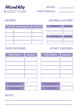 © LENNAMATS - Monthly budget planner. Budget financial plan template. Organization of individual finances - expenses and incomes, family and personal budget. Financial literacy concept - debt and savings management