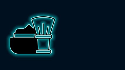 Sticker - Glowing neon line Shaving brush with foam icon isolated on black background. Barbershop symbol. 4K Video motion graphic animation