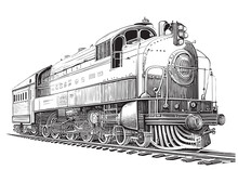 Vintage Train Locomotive Retro Hand Drawn Sketch Vector Illustration.