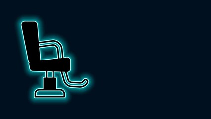 Poster - Glowing neon line Barbershop chair icon isolated on black background. Barber armchair sign. 4K Video motion graphic animation