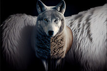 The Proverbial Wolf In Sheeps Clothing On A Black Background