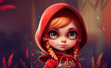 Beautiful Little Girl As Red Riding Hood Kids Fairytale With Copyspace