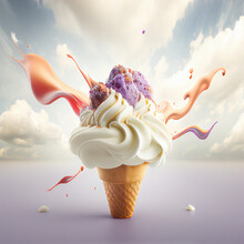 Ice Cream In The Cone With Sprinkle On Isolated Background (Created With Generative AI Technology).