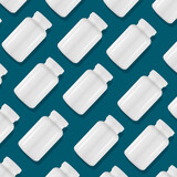 Fototapeta  - Białe butelki PET, opakowania na lekarstwa, na medycznym kolorze. 