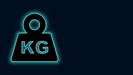 Canvas Print - Glowing neon line Weight icon isolated on black background. Kilogram weight block for weight lifting and scale. Mass symbol. 4K Video motion graphic animation