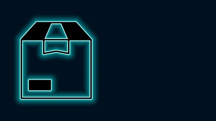 Sticker - Glowing neon line Carton cardboard box icon isolated on black background. Box, package, parcel sign. Delivery and packaging. 4K Video motion graphic animation