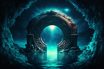 Wall Mural - the light of evden a portal ancient gate in the middle of the waters