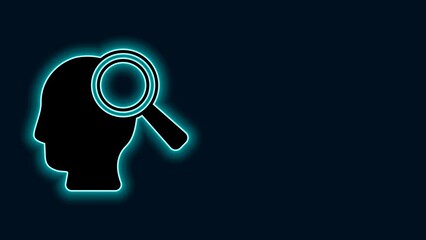 Canvas Print - Glowing neon line Magnifying glass for search a people icon isolated on black background. Recruitment or selection. Search for employees and job. 4K Video motion graphic animation