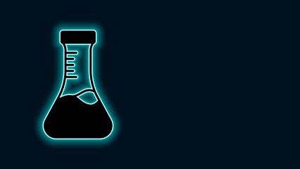 Canvas Print - Glowing neon line Test tube and flask chemical laboratory test icon isolated on black background. Laboratory glassware sign. 4K Video motion graphic animation