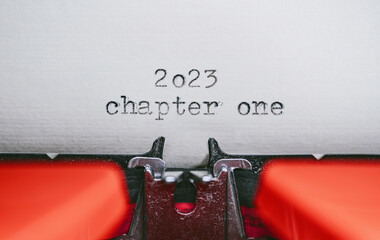 Aufkleber - Old Typewriter with following text on paper - 2023 Chapter one. new years concept