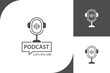 © Agung - podcast logo icon design with Microphone and Bubble chat or talk icon flat illustration for radio, music, media, multimedia