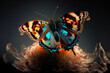 Beautiful  butterfly on a flower on a black background.  Image created with Generative AI technology.