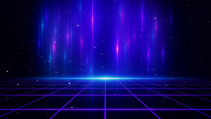 Aufkleber - Retro style 80s-90s galaxy background. Futuristic Grid landscape. Digital Cyber Surface. Suitable for design in the style of the 1980s-1990s. 