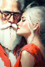 Anime Santa Claus And Santa Claus Wife Kissing