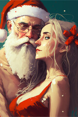 Poster - anime santa claus and santa claus wife kissing