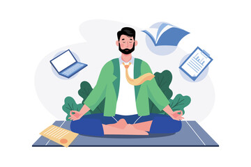 Wall Mural - Businessman Doing Meditation Illustration concept on white background