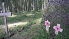 Grave Stones In Forest Near Foy Belgium, From World War Battlegrounds, Battle Of The Bulge
