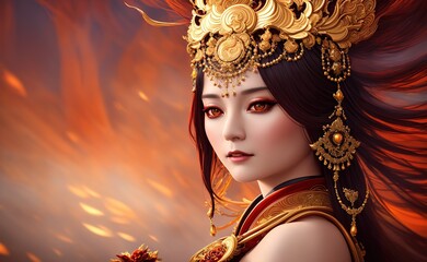 Wall Mural - a woman with red hair and a crown on her head,fantasy art