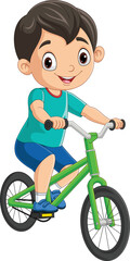 Poster - Cute little boy cartoon riding bicycle